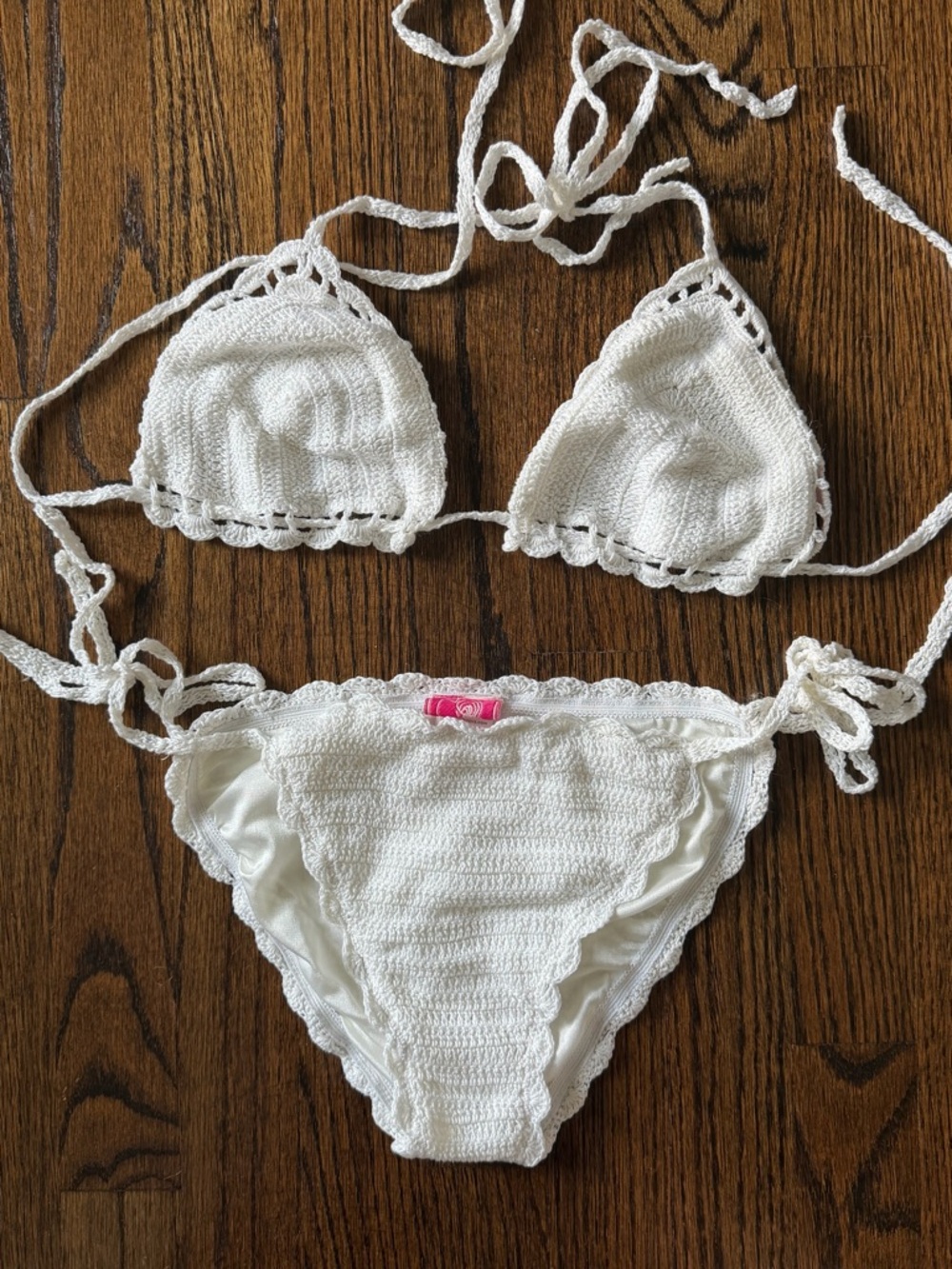 Anna Kosturova White Crochet Tie-Side Bikini Set